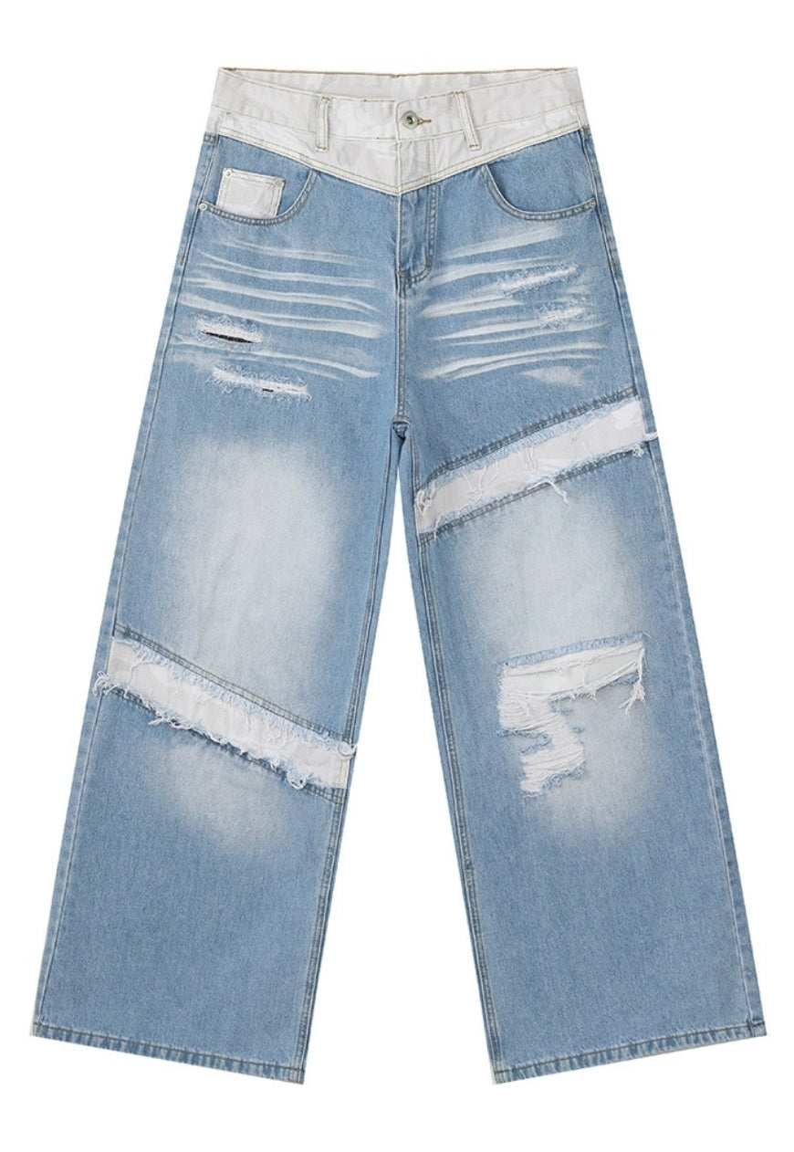 Men's Patchwork distressed denim