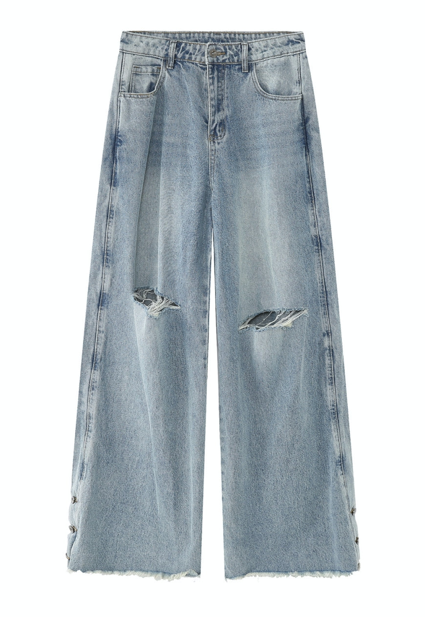 Unisex Loose-fit ripped denim trousers