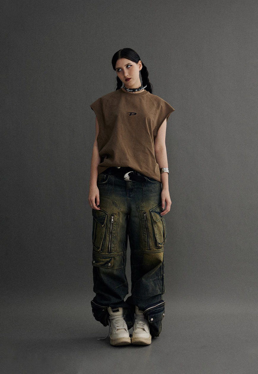 Unisex Vintage Multi Pocket Jeans
