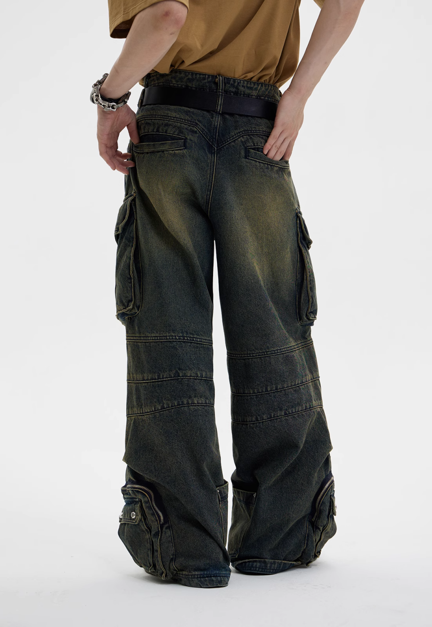 Unisex Vintage Multi Pocket Jeans