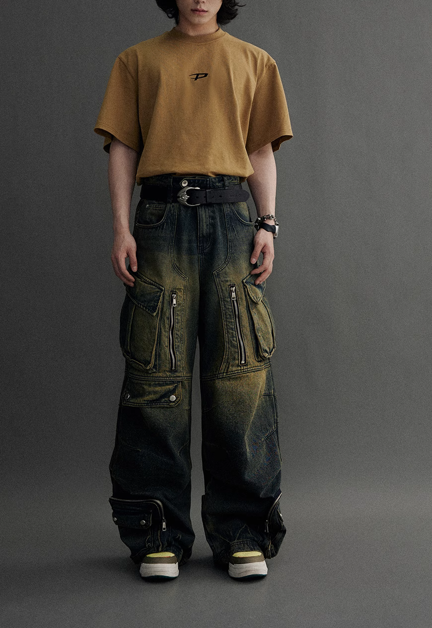 Unisex Vintage Multi Pocket Jeans