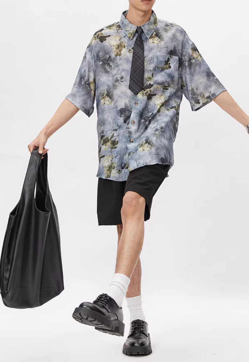 Men's Retro floral shirt with free tie