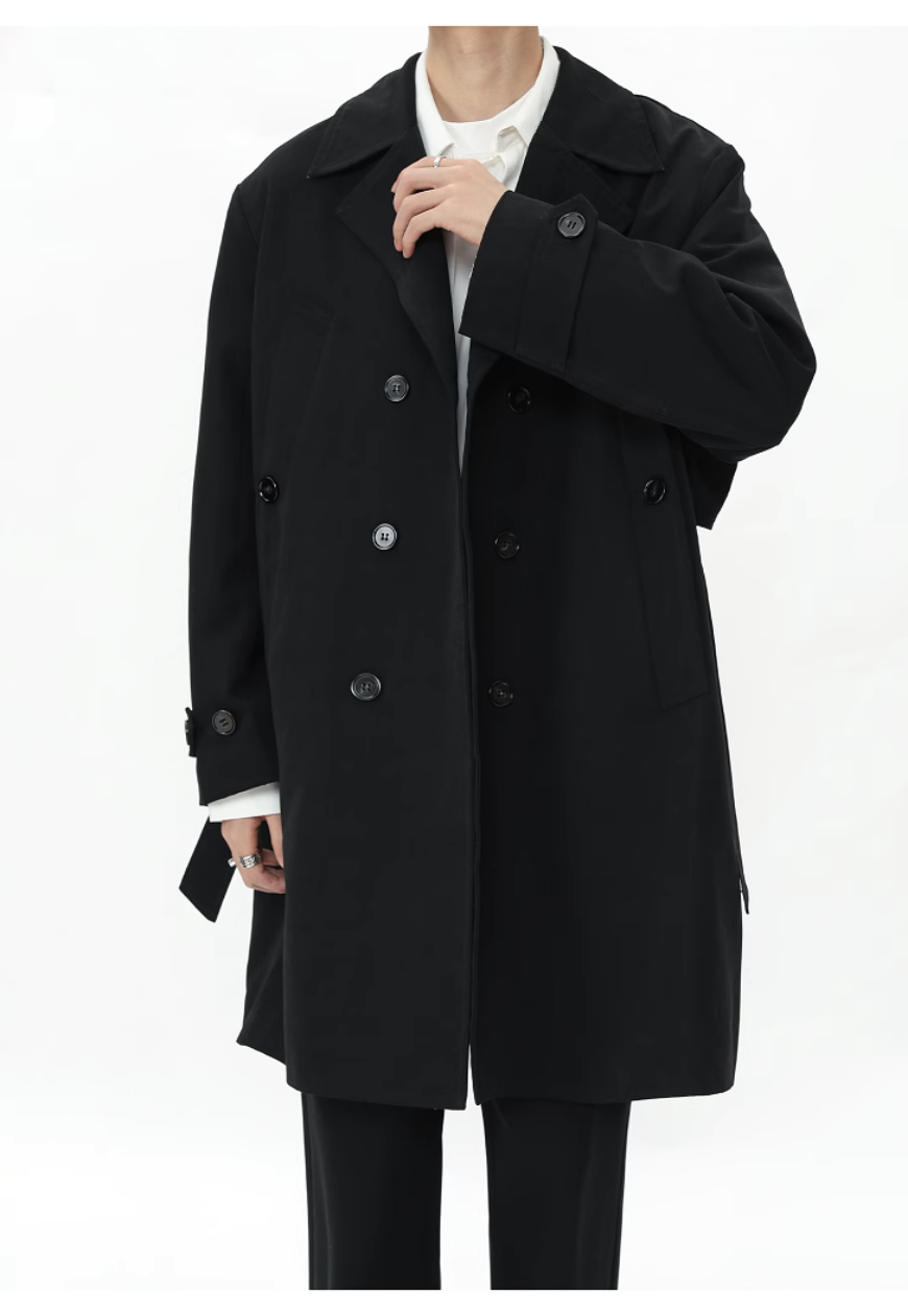 Men's Black single breasted trench coat