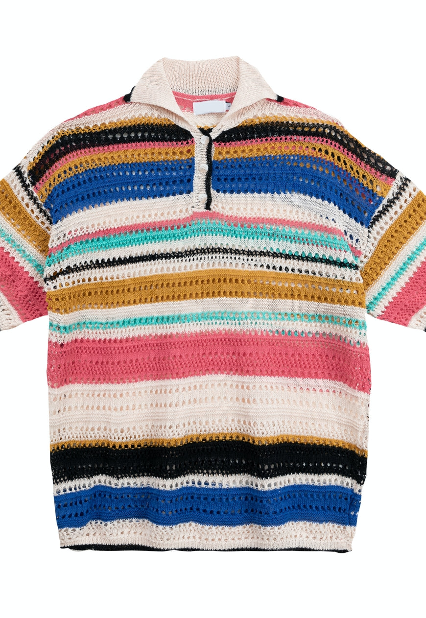 Men's rainbow knit polo shirt