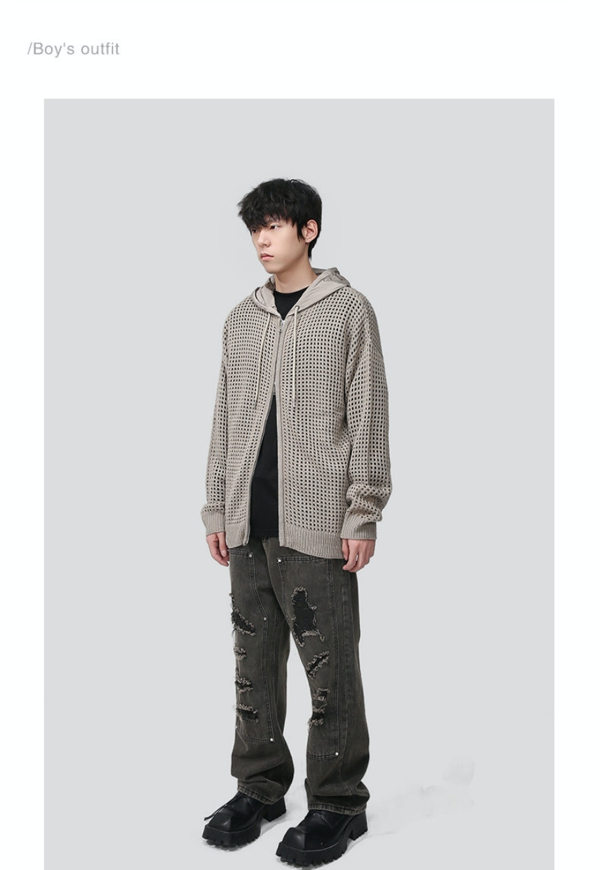 Men's cutout zipper knitted jacket