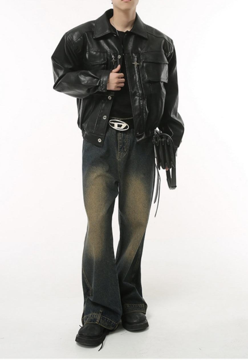 Men's Vintage Shoulder Pad PU Leather Jacket