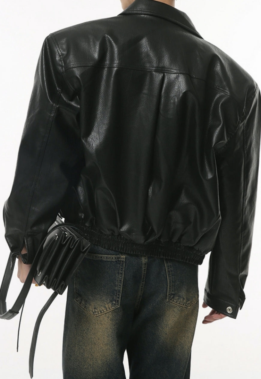 Men's Vintage Shoulder Pad PU Leather Jacket