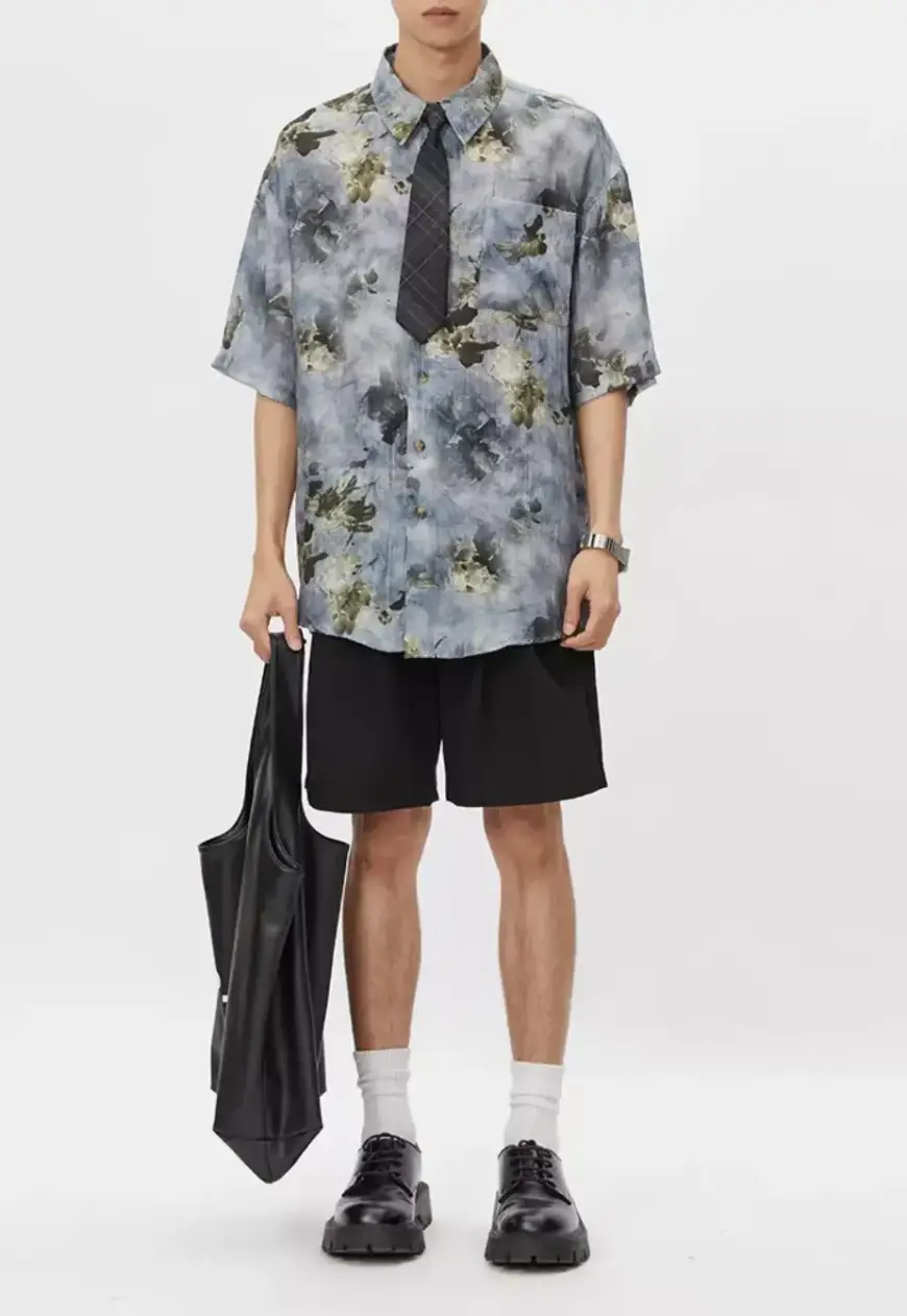 Men's Retro floral shirt with free tie