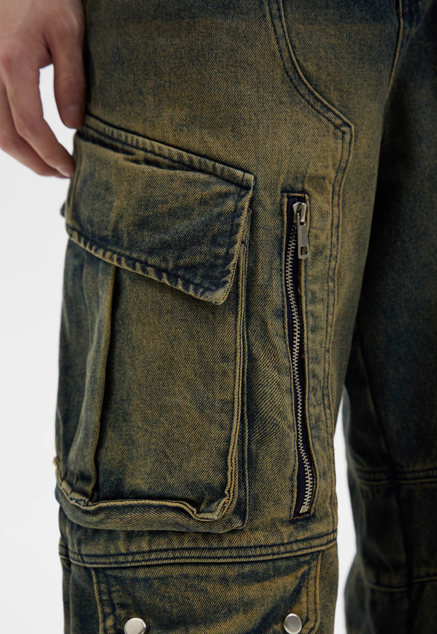 Unisex Vintage Multi Pocket Jeans