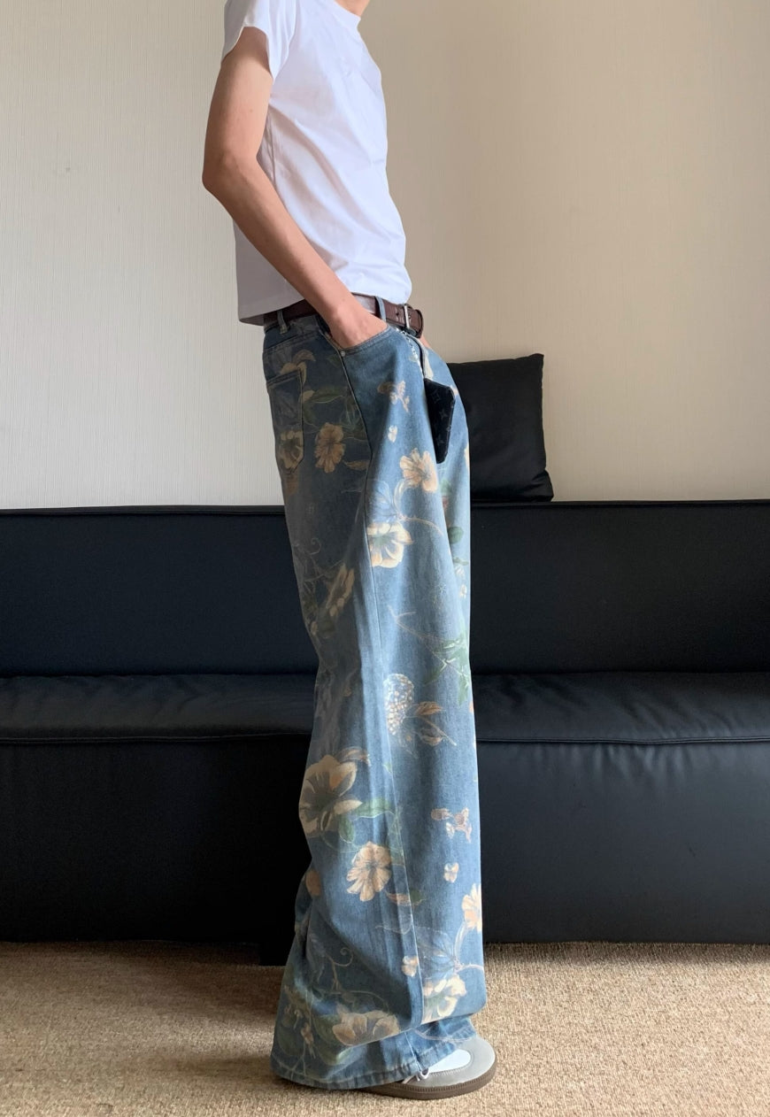 Unisex Retro floral jeans