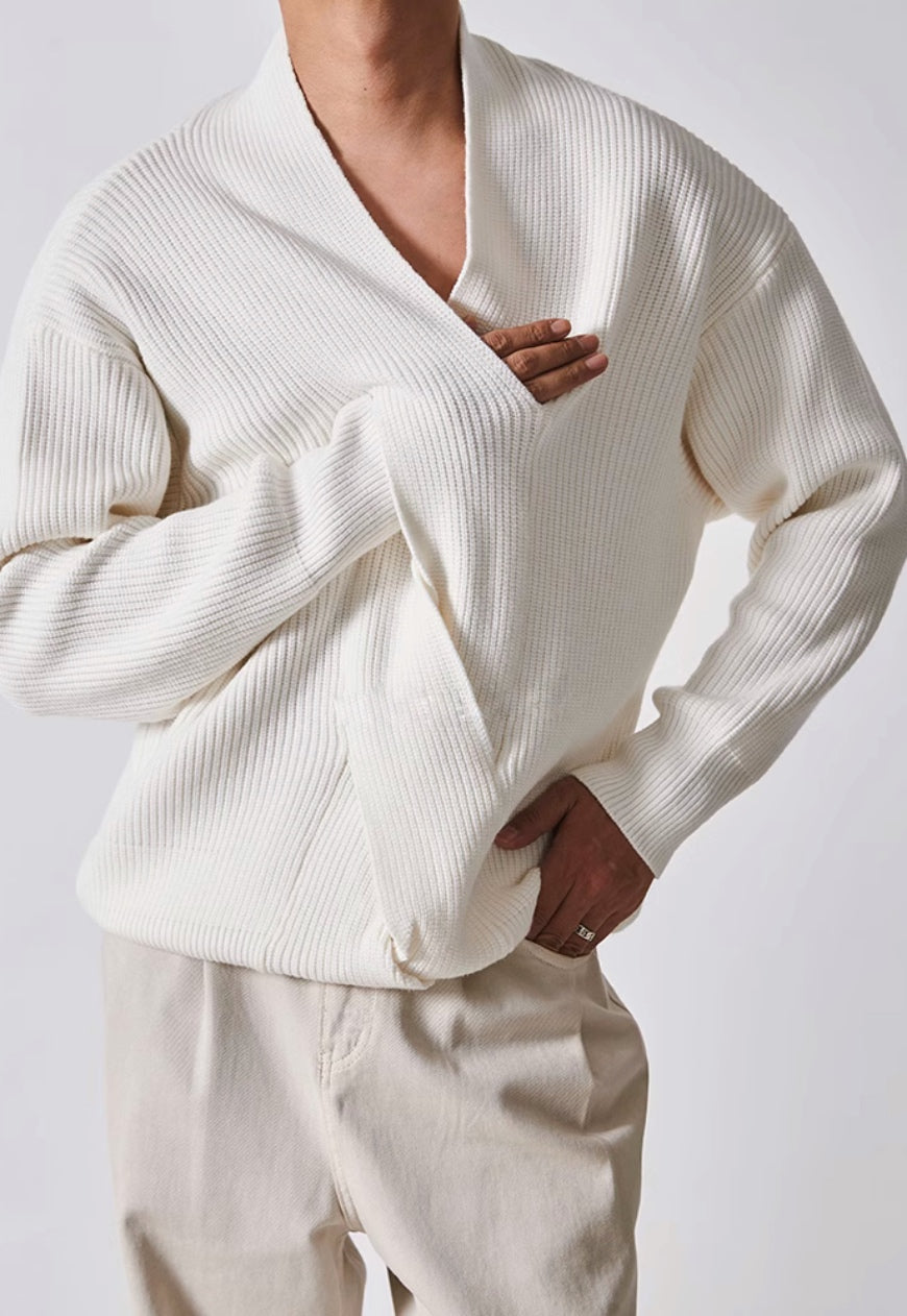 Men's V-neck twist design sweater
