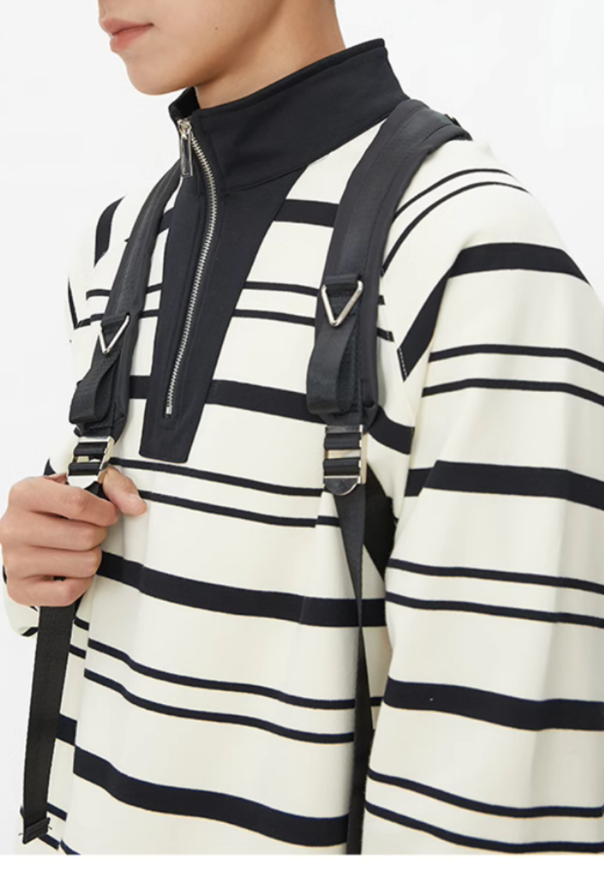 Men's Striped basic POLO zipper sweatshirt
