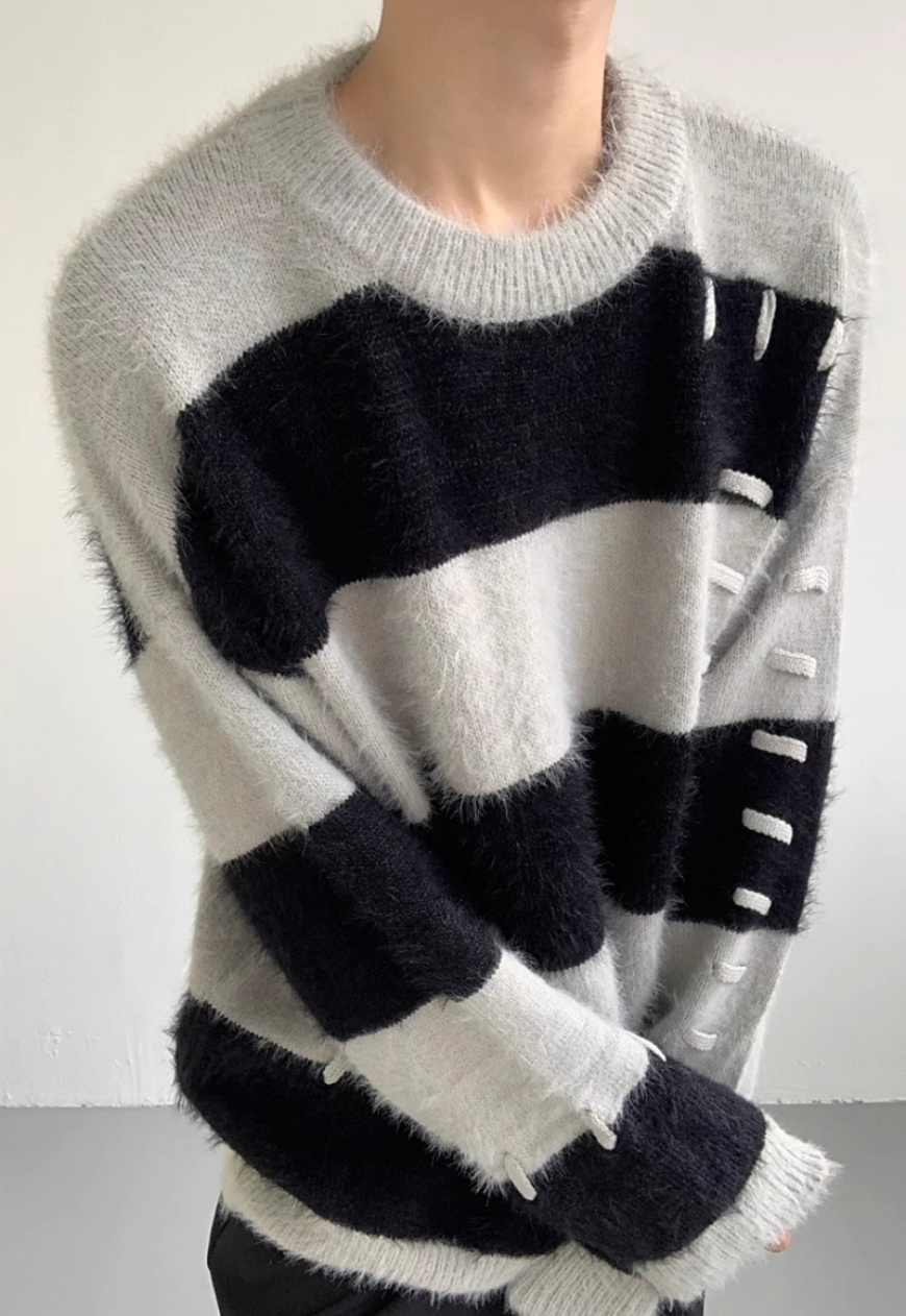 Men's Contrast mohair sweater