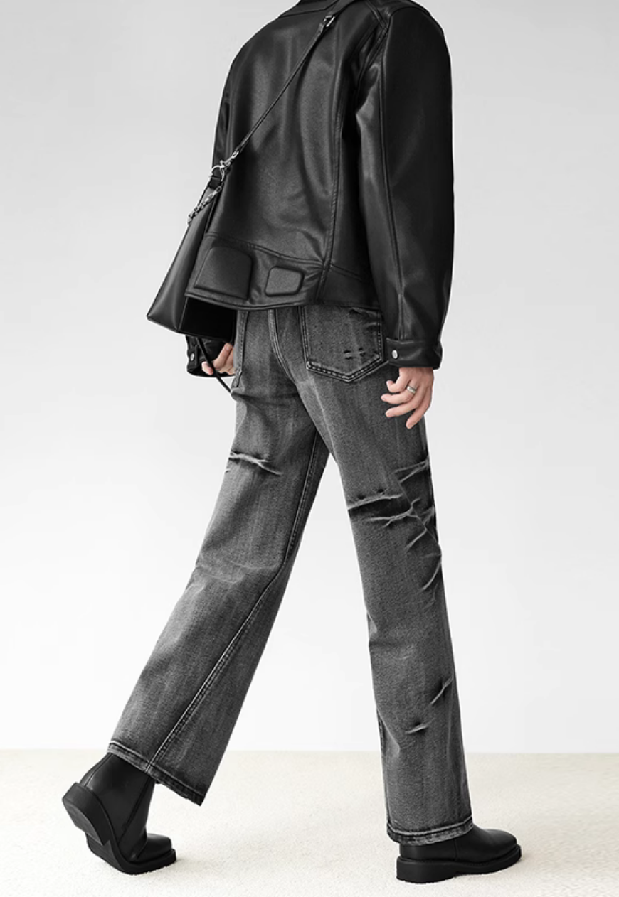 Men's Premium irregular pleated textured jeans
