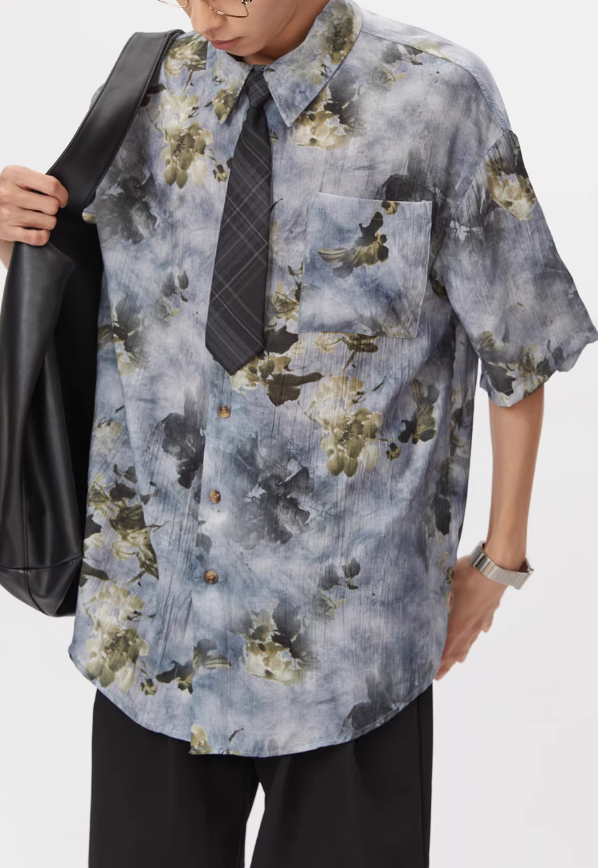 Men's Retro floral shirt with free tie