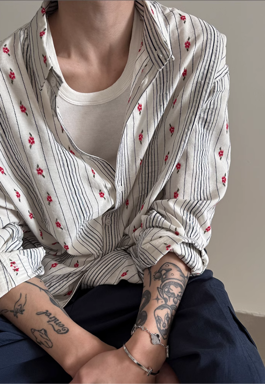 Men's Classic Striped Floral Shirt