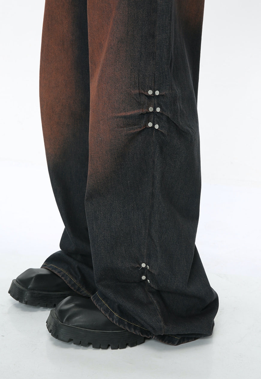 Unisex Vintage rivet gradient jeans