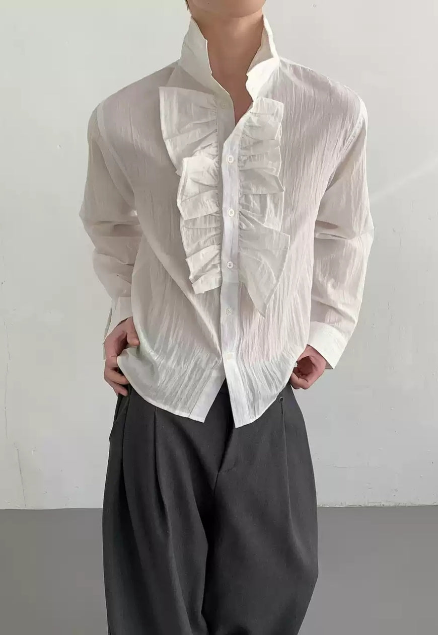 Men's Ruffled Button-Down Shirt