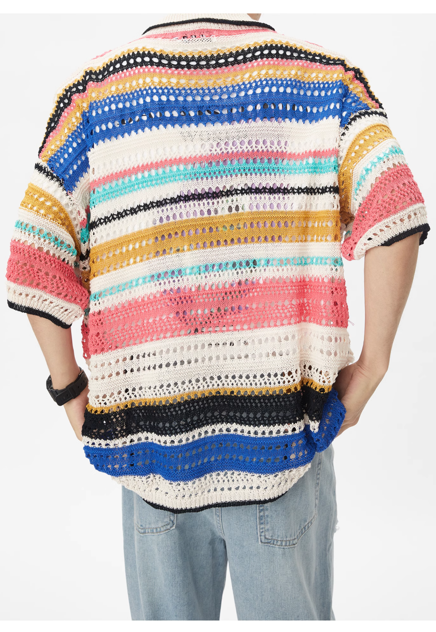 Men's rainbow knit polo shirt