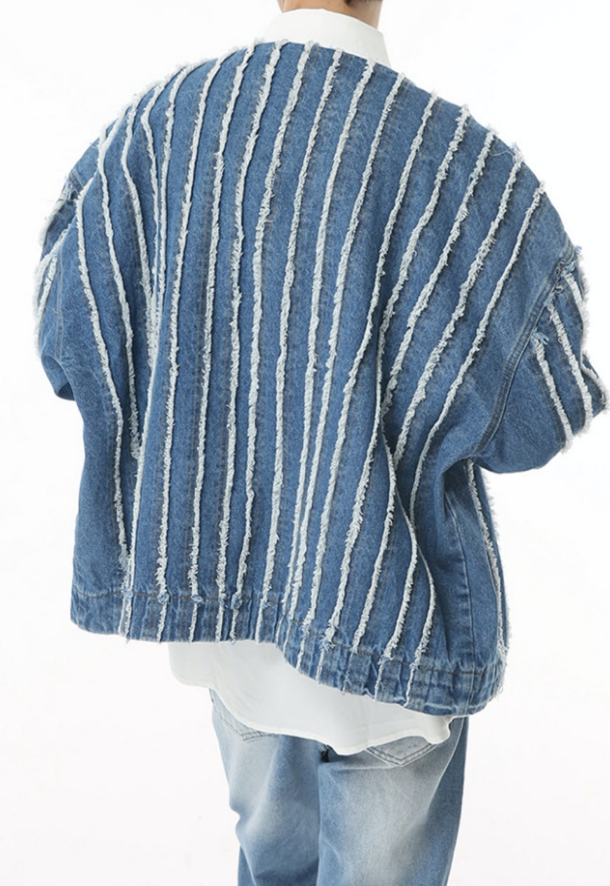 Men's Striped Fringed Denim Jacket