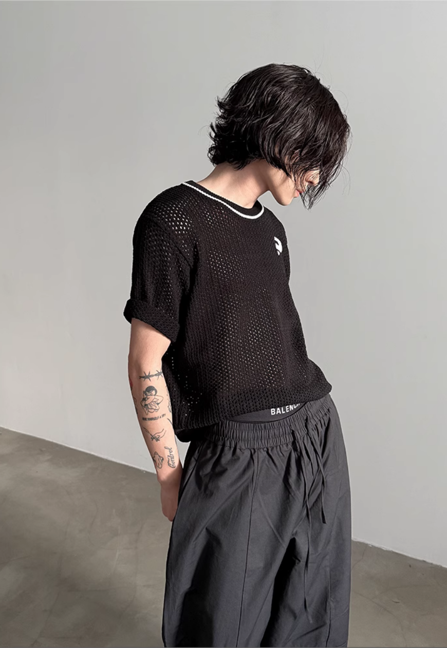 Men's Design contrasting hollow knit sweater
