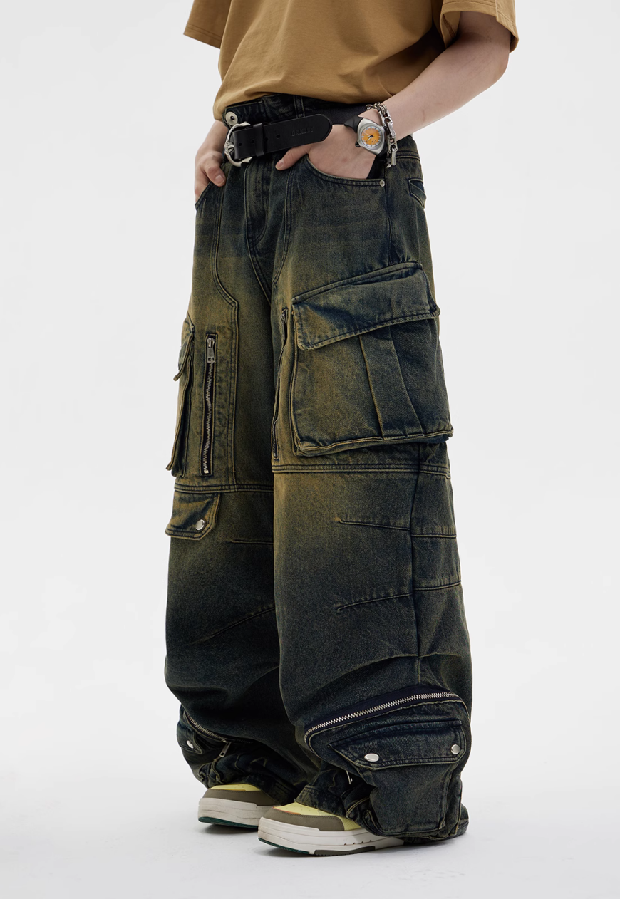 Unisex Vintage Multi Pocket Jeans