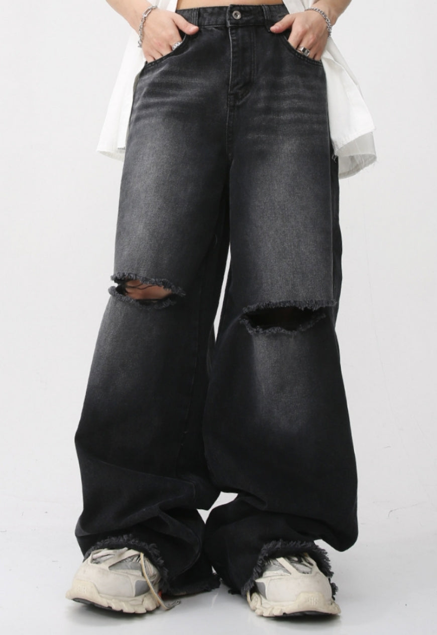 Unisex Loose-fit ripped denim trousers
