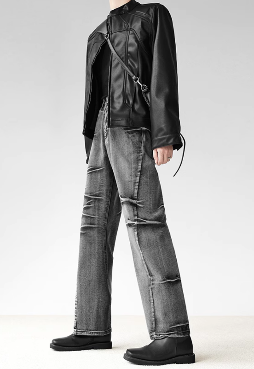 Men's Premium irregular pleated textured jeans