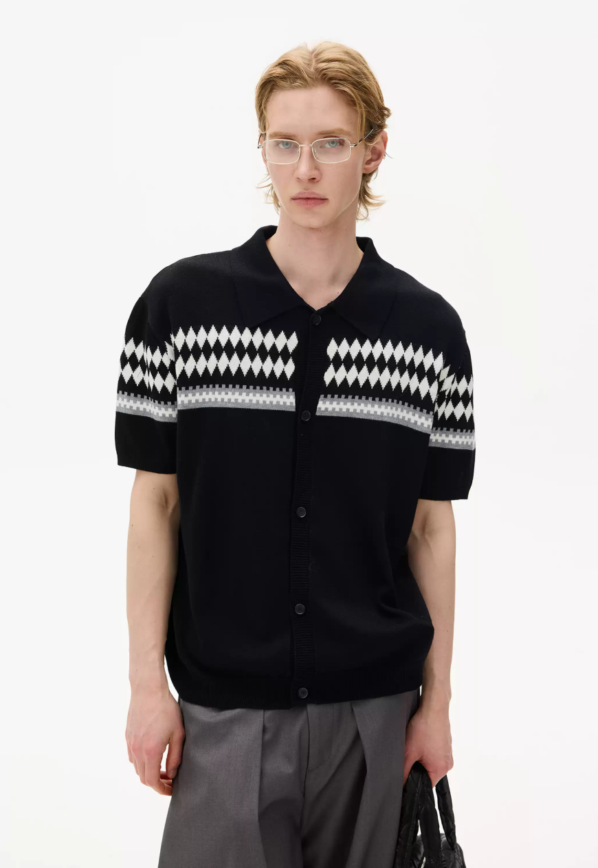 Men's Fair Isle Camp Collar Cardigan