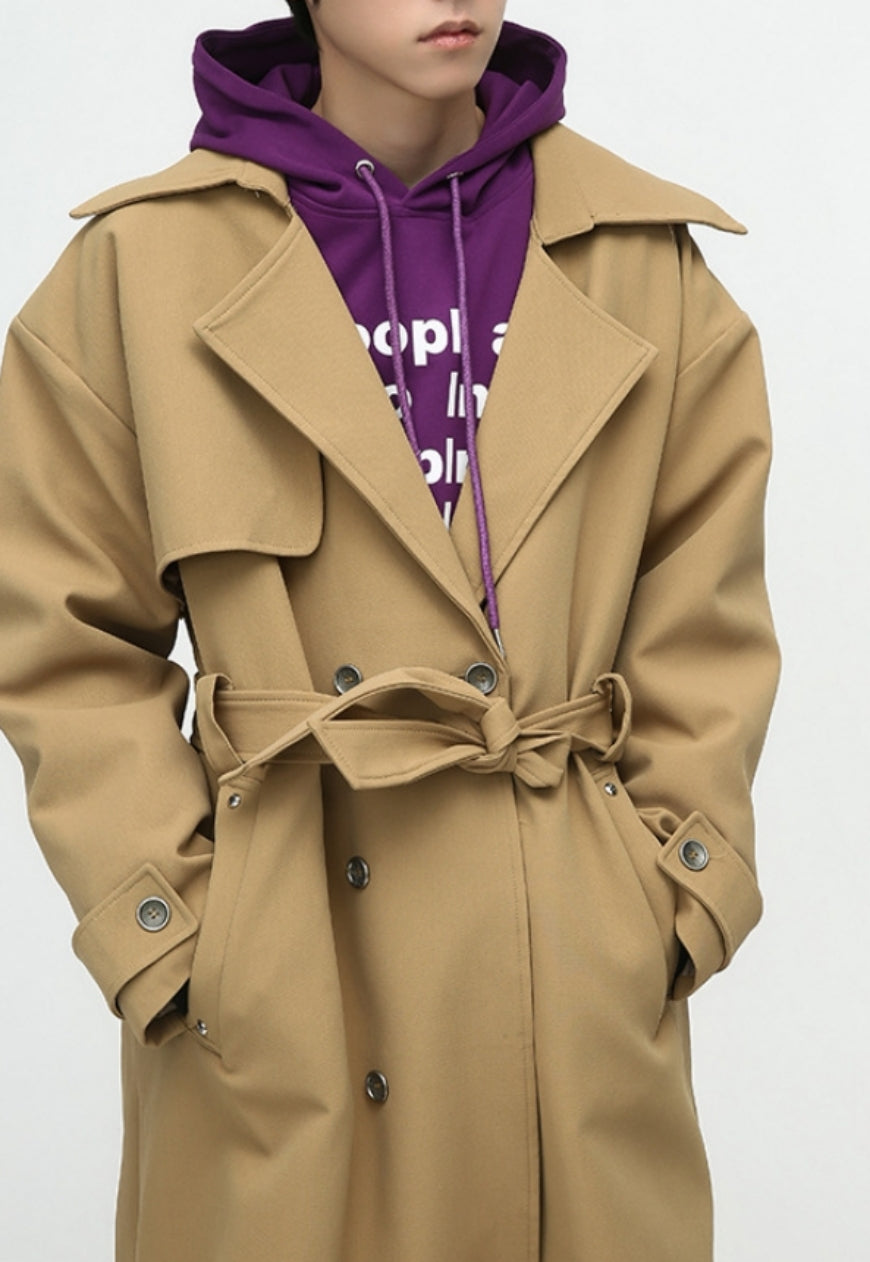 Men's British style double breasted long coat