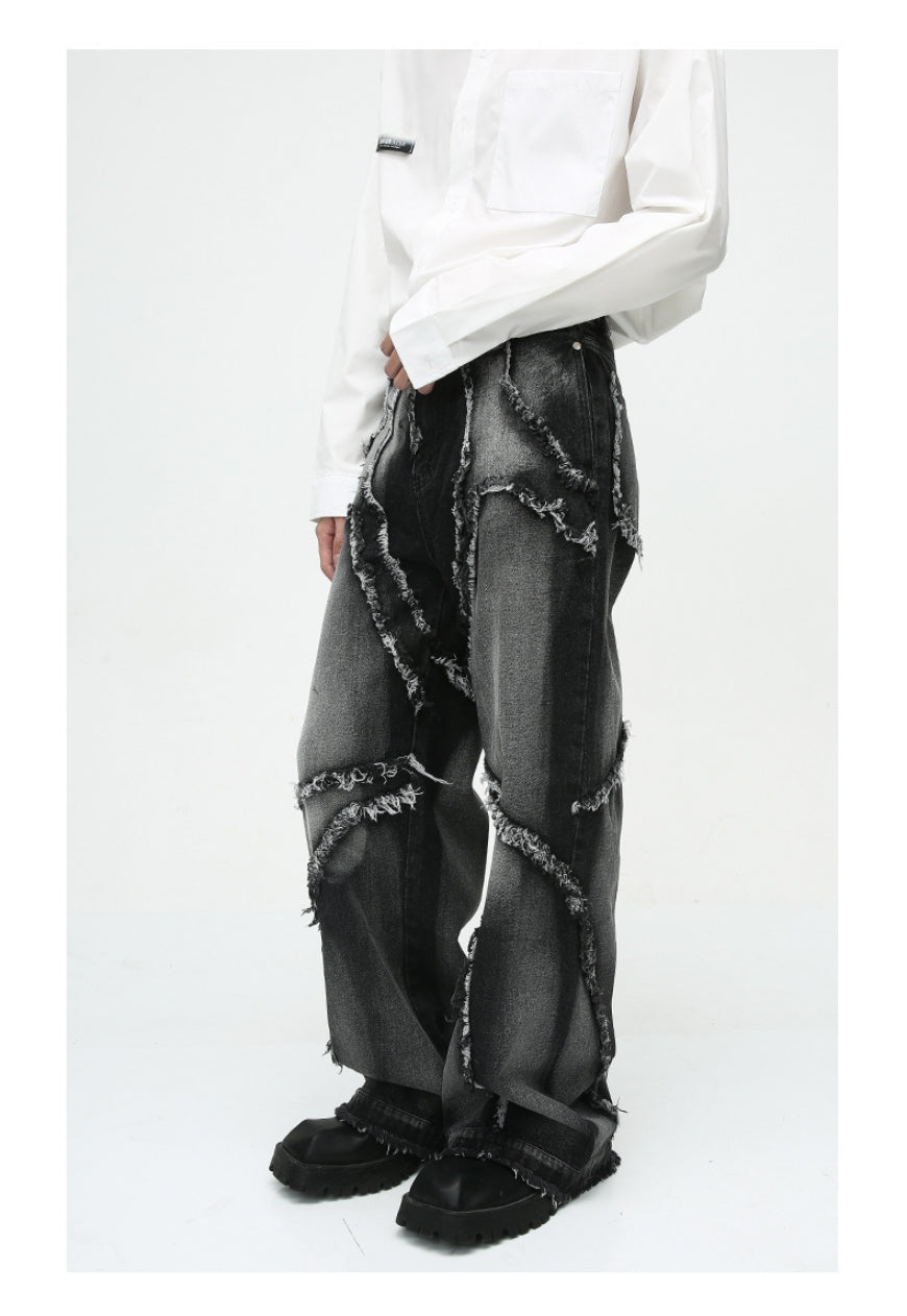 Unisex Designed raw edge loose jeans