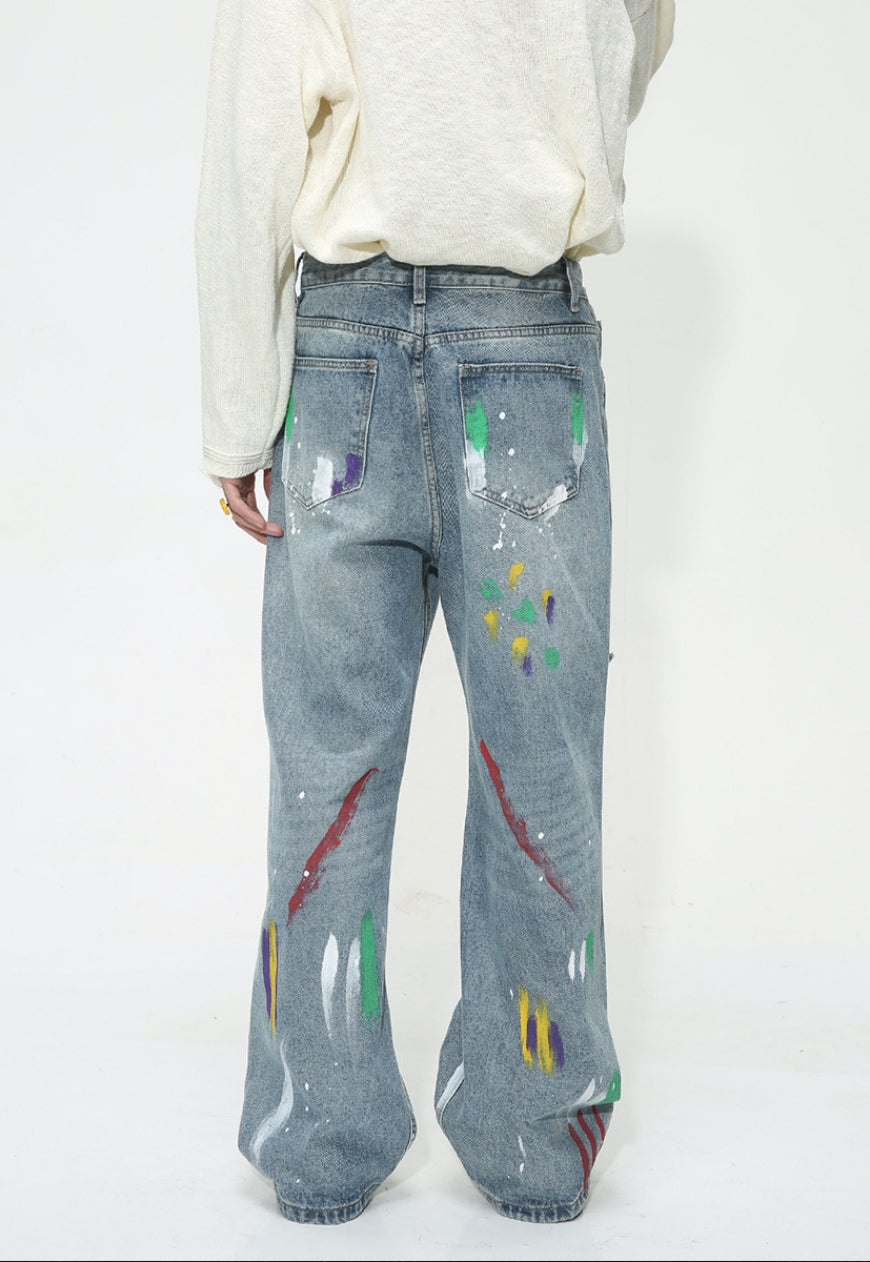 Unisex Ripped Graffiti Jeans