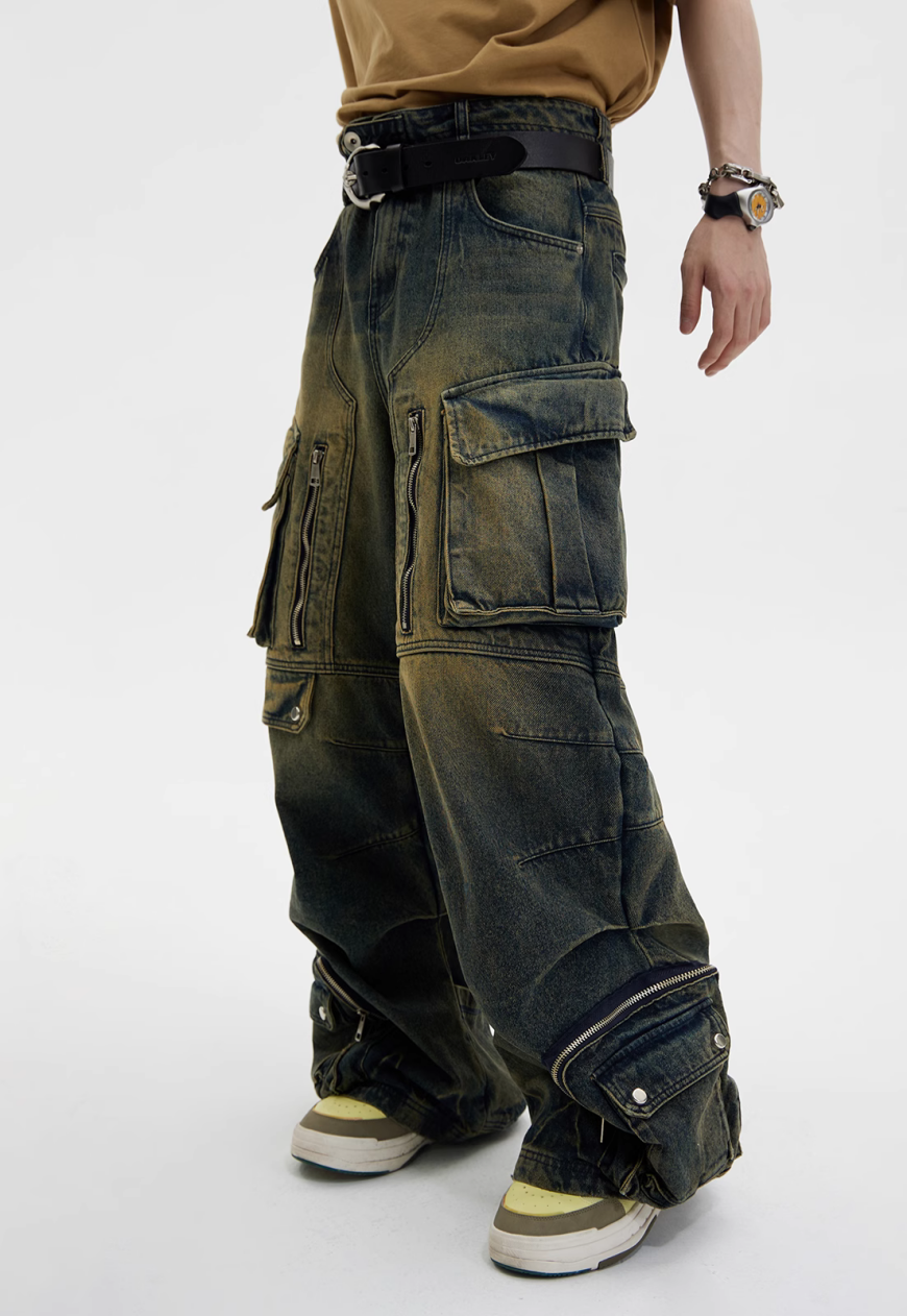 Unisex Vintage Multi Pocket Jeans