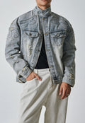 Men's vintage denim ripped jacket