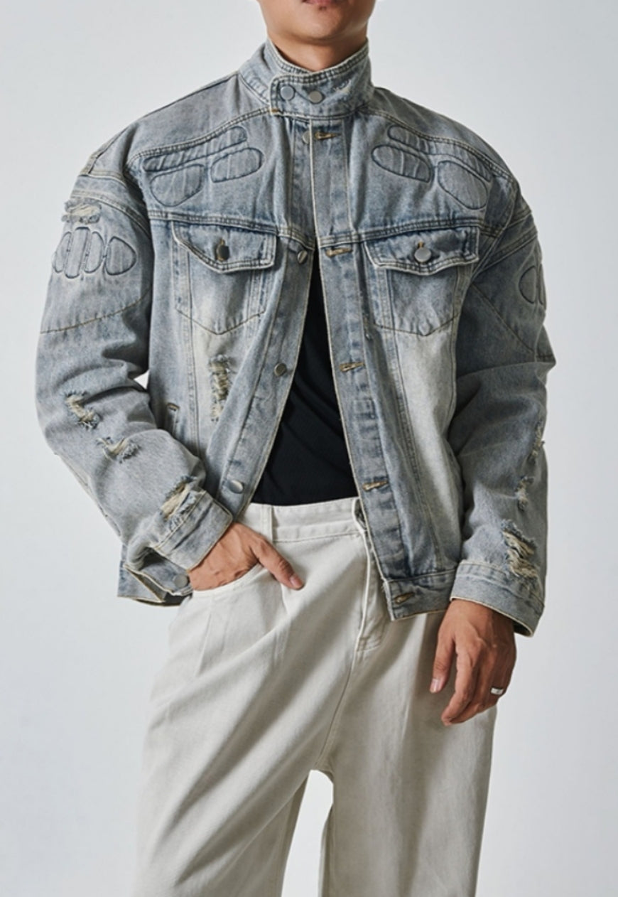 Men's vintage denim ripped jacket
