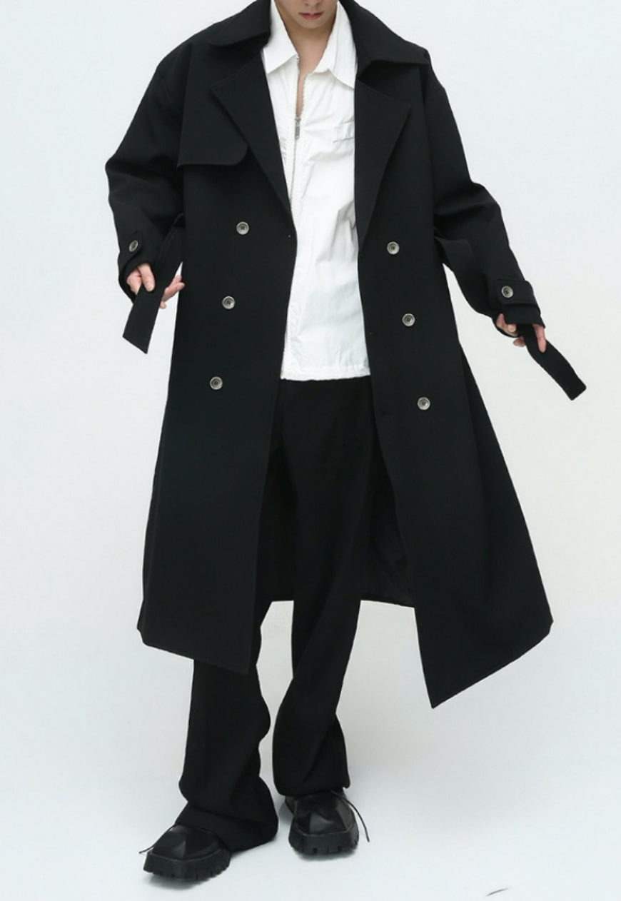 Men's British style double breasted long coat