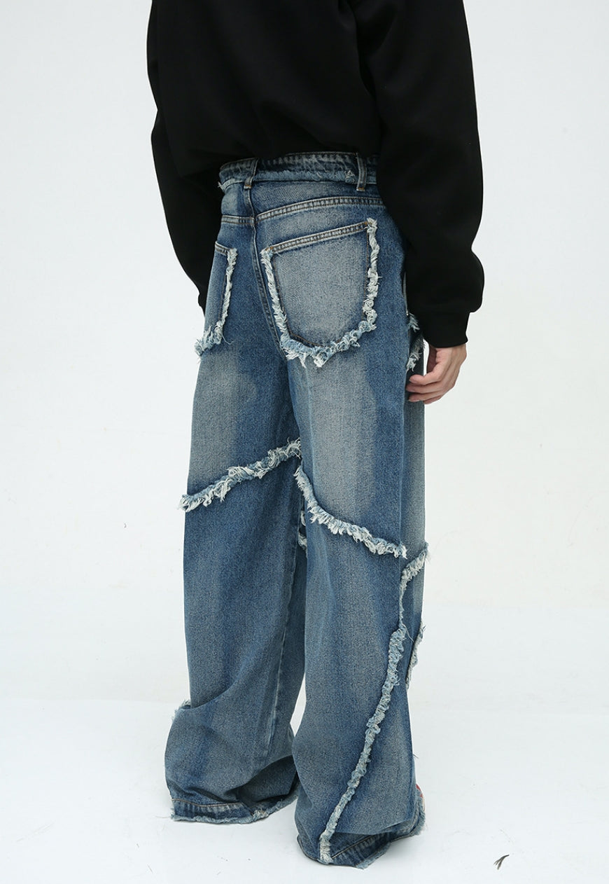 Unisex Designed raw edge loose jeans