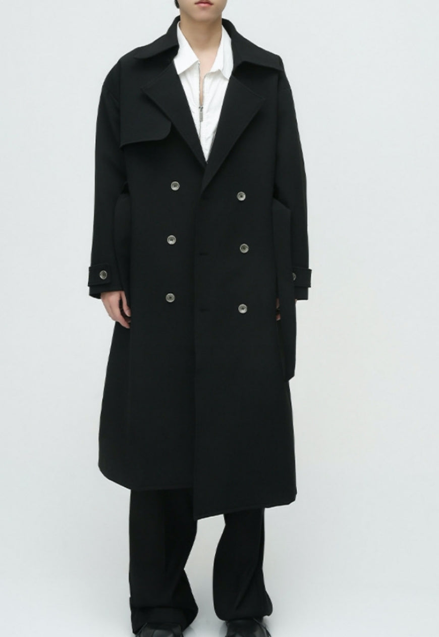 Men's British style double breasted long coat