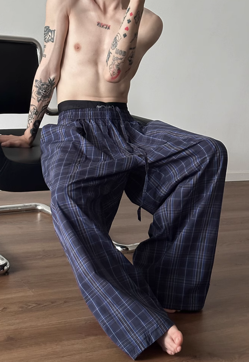 Men's Contrast plaid casual pants