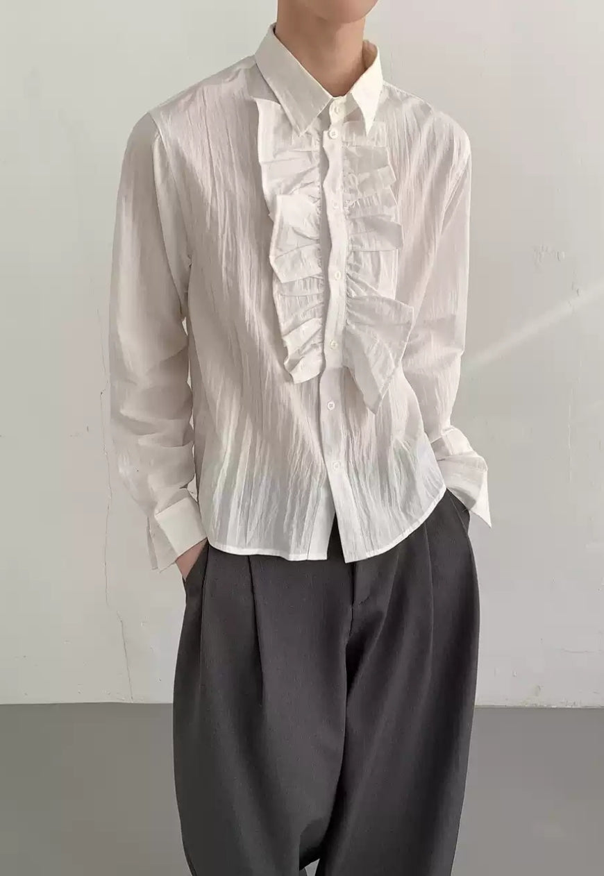 Men's Ruffled Button-Down Shirt