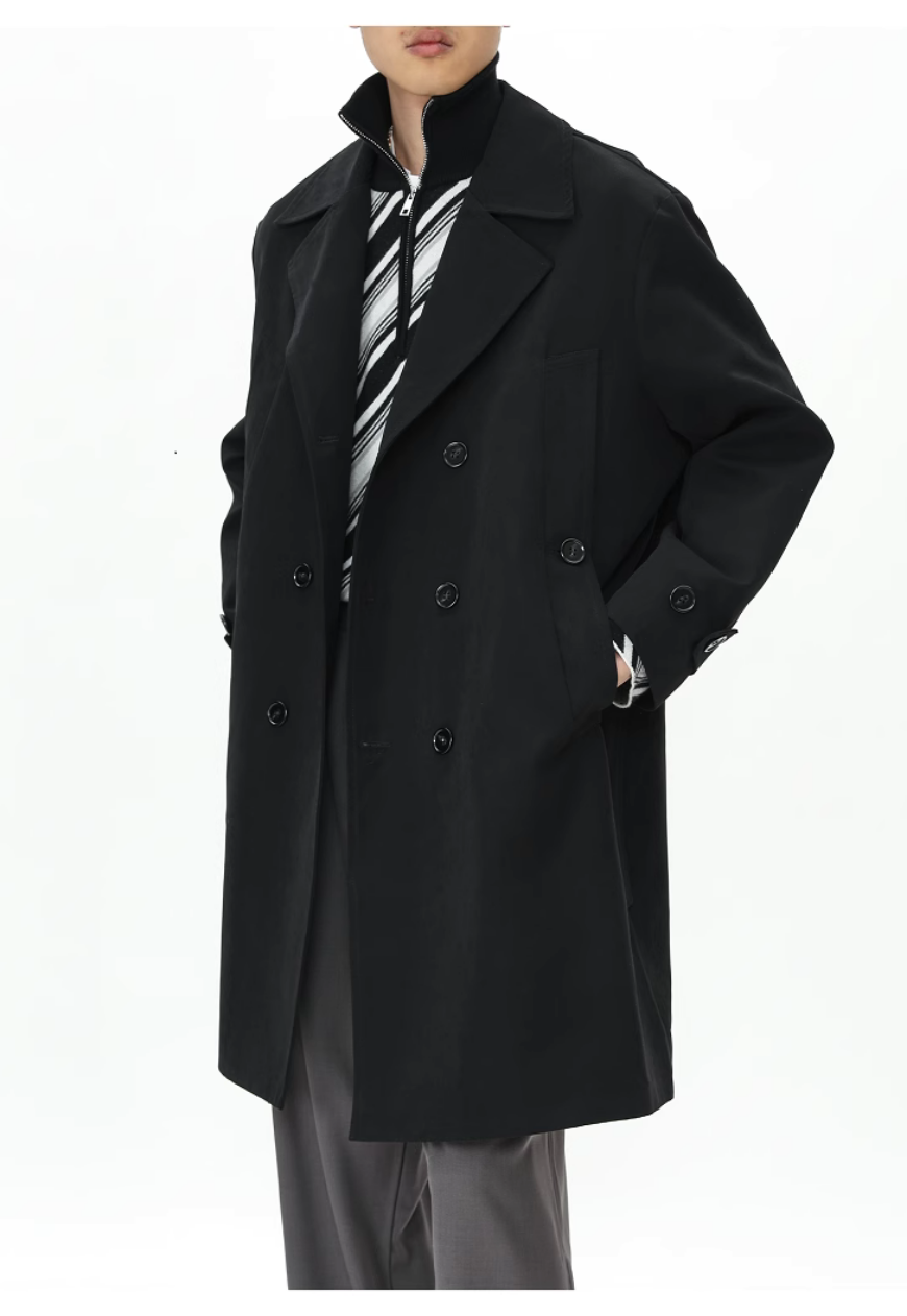 Men's Black single breasted trench coat