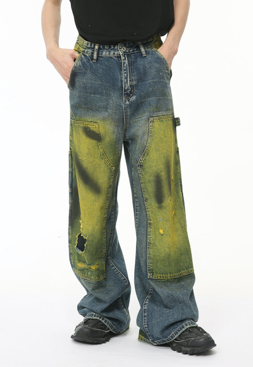 Unisex Vintage tie-dye ripped jeans