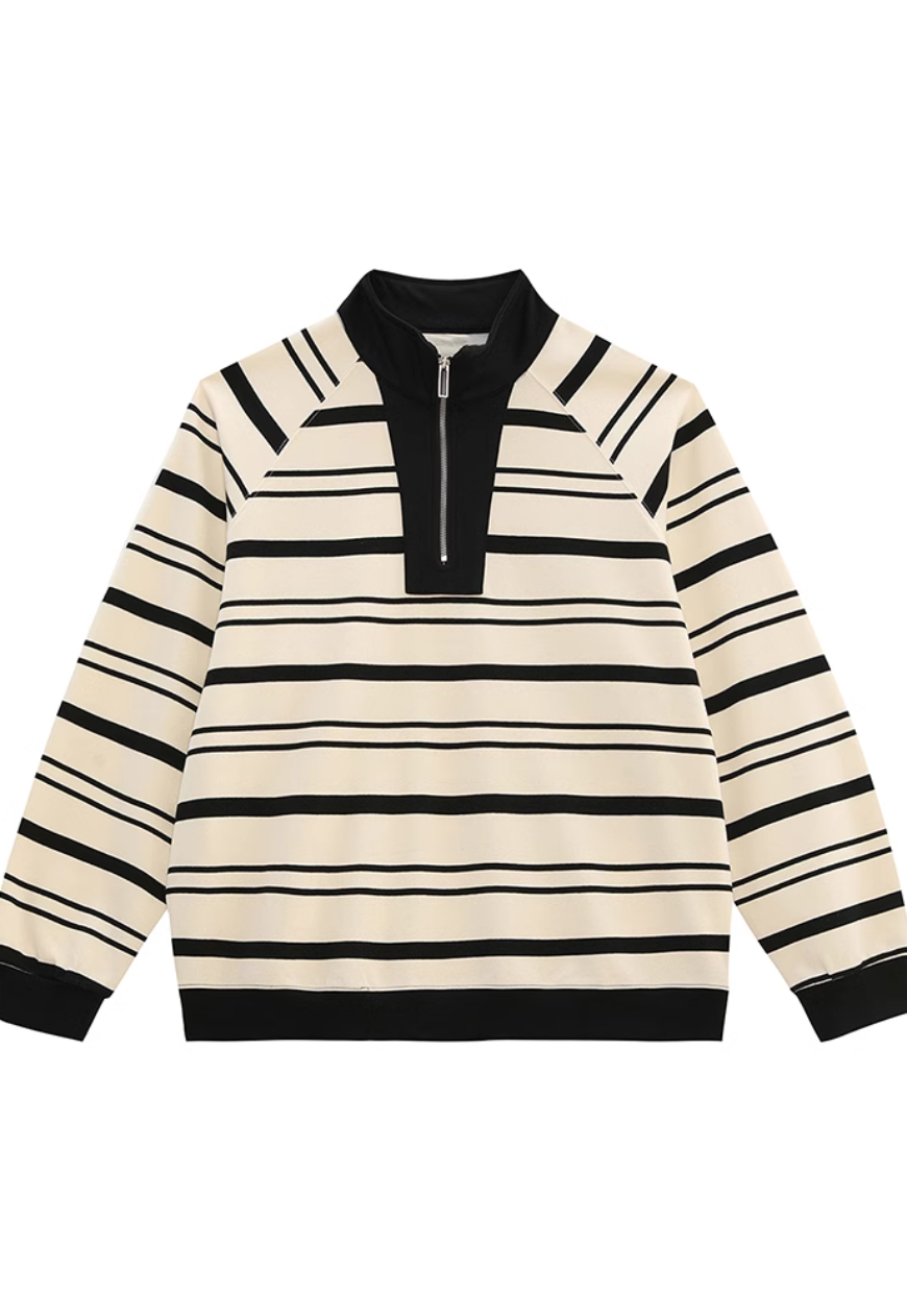 Men's Striped basic POLO zipper sweatshirt