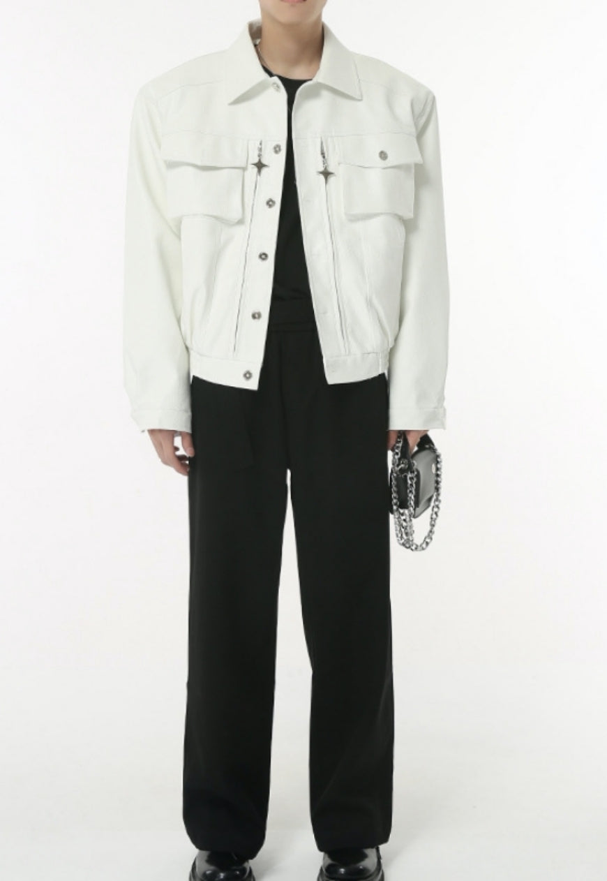 Men's Vintage Shoulder Pad PU Leather Jacket