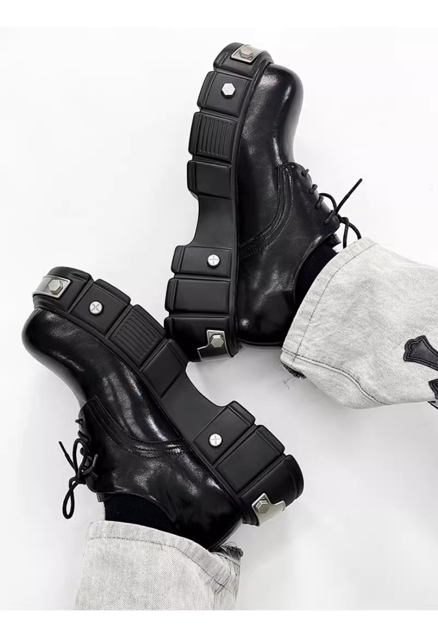 Unisex Iron toe black derby shoes