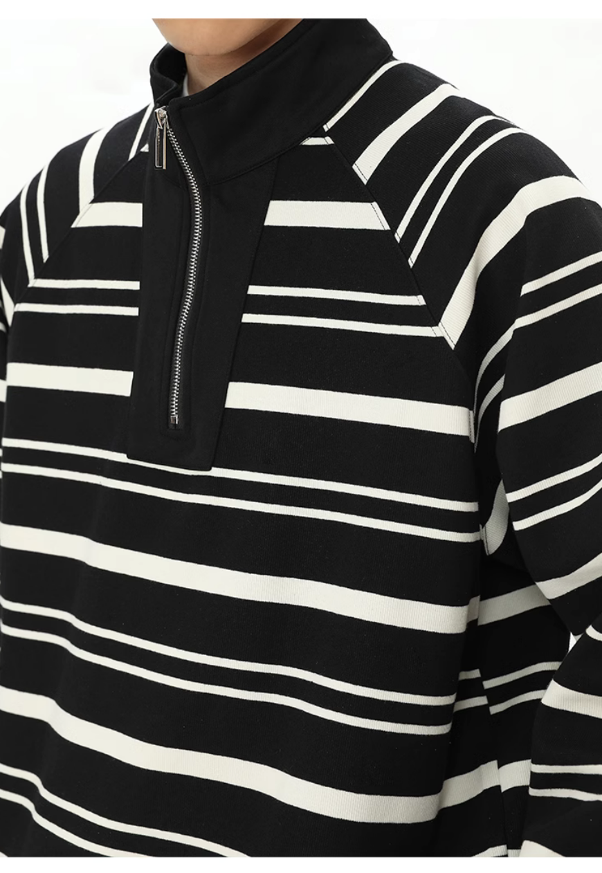 Men's Striped basic POLO zipper sweatshirt