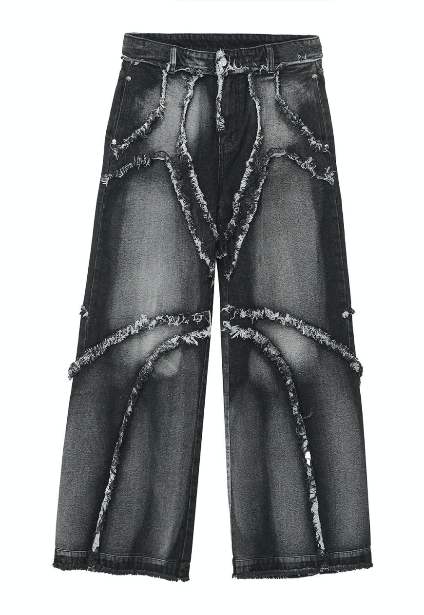 Unisex Designed raw edge loose jeans