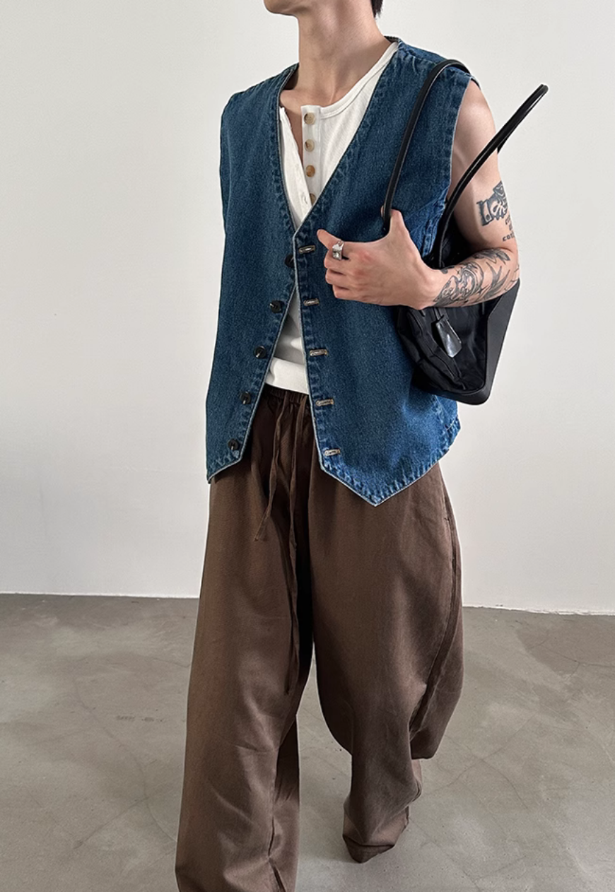 Men's French retro V-neck denim vest