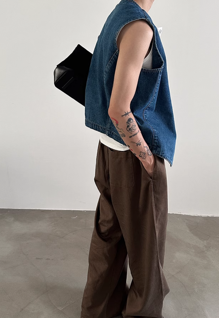 Men's French retro V-neck denim vest