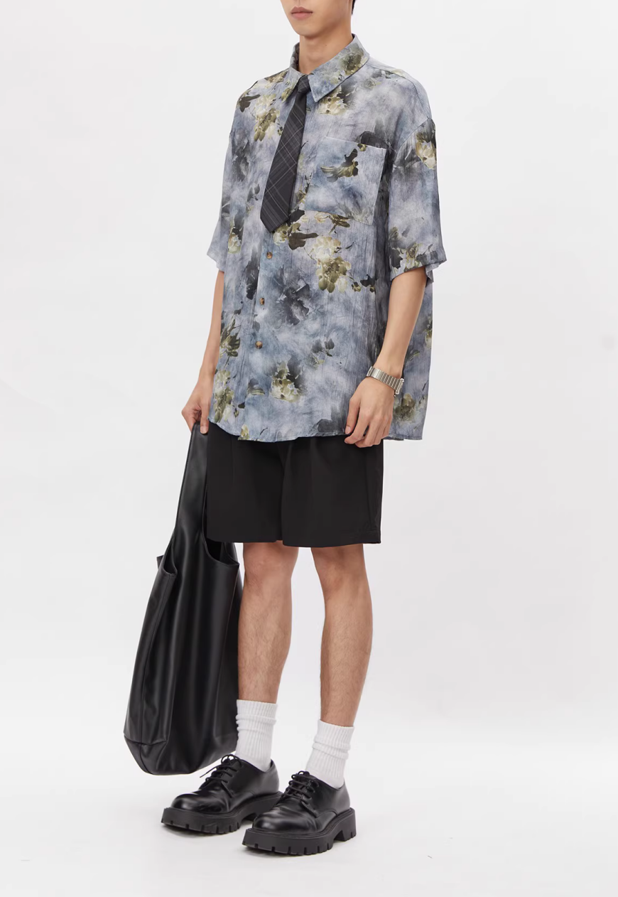 Men's Retro floral shirt with free tie